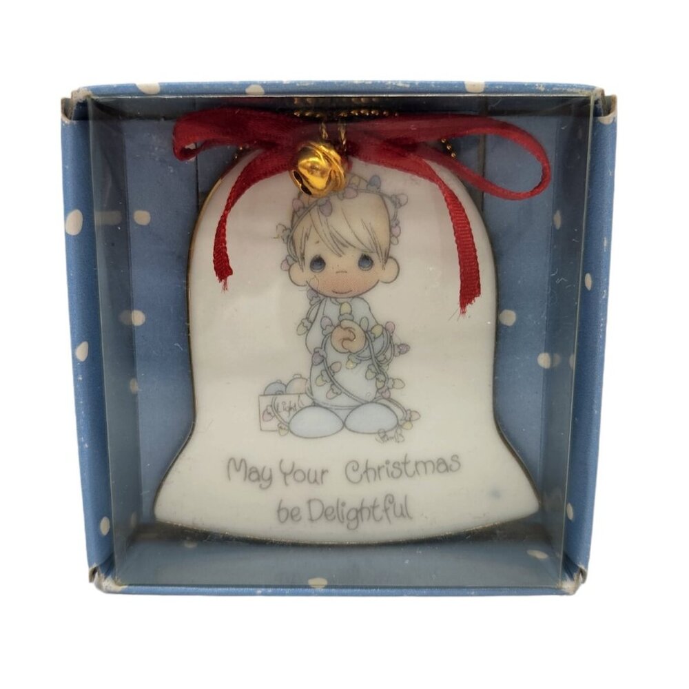 Vintage Precious Moments Ceramic Ornament "May Your Christmas be Delightful"